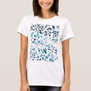 Abstraktes Terrazzo-Mosaik in Marineblau und Hellb T-Shirt