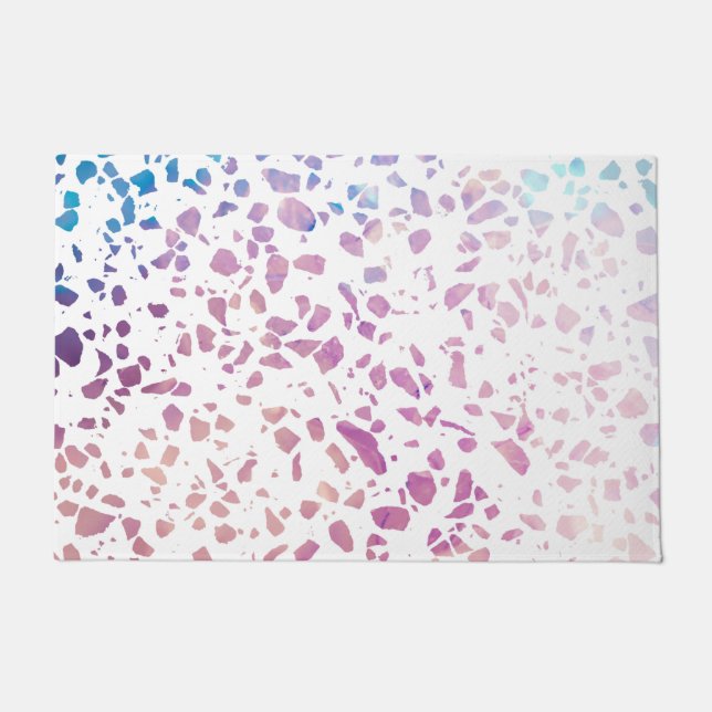 Abstraktes Terrazzo Mosaik Pink & Blue Muster Fußmatte (Vorderseite)