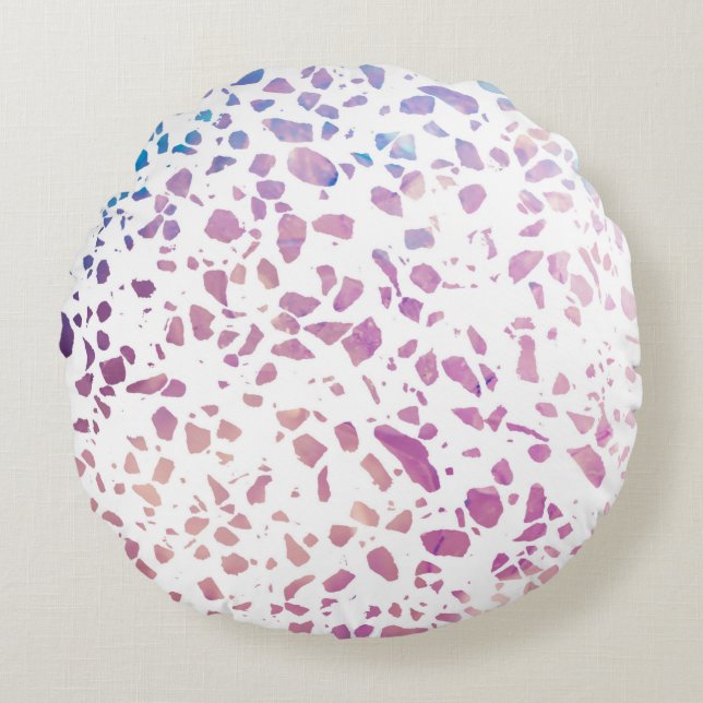Abstraktes Terrazzo Mosaik Pink & Blue Muster Rundes Kissen (Vorderseite)