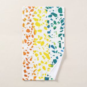 Abstraktes Terrazzo-Mosaik-Rainbow-Muster Badhandtuch Set