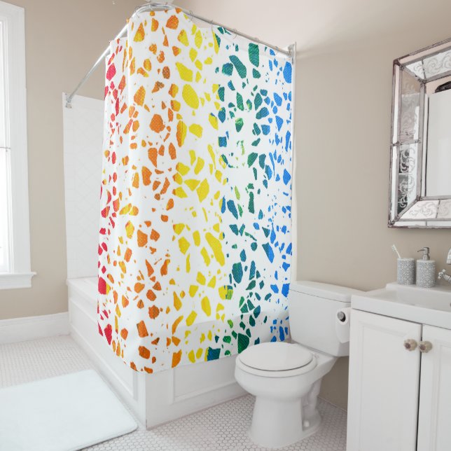 Abstraktes Terrazzo-Mosaik-Rainbow-Muster Duschvorhang (Beispiel)