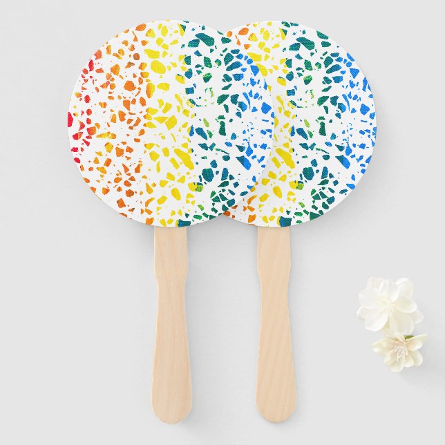 Abstraktes Terrazzo-Mosaik-Rainbow-Muster Fächer (Vorne und Hinten)