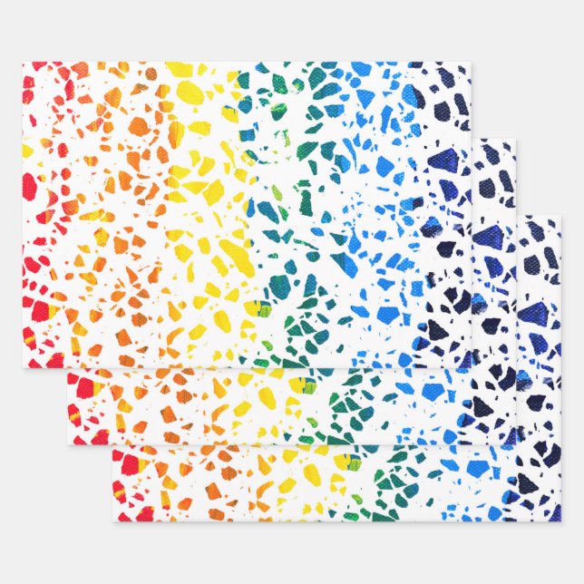 Abstraktes Terrazzo-Mosaik-Rainbow-Muster Geschenkpapier Set (Set)