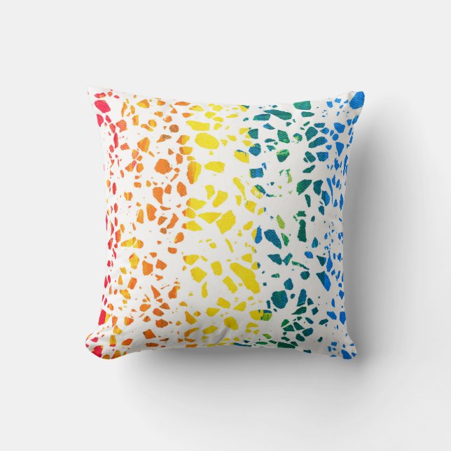 Abstraktes Terrazzo-Mosaik-Rainbow-Muster Kissen (Vorderseite)