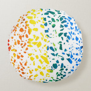 Abstraktes Terrazzo-Mosaik-Rainbow-Muster Rundes Kissen