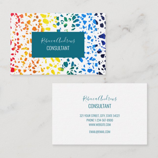 Abstraktes Terrazzo-Mosaik-Rainbow-Muster Visitenkarte (Vorne/Hinten)