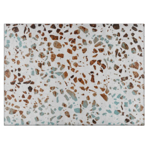 Abstraktes Terrazzo-Mosaik Rostbraun & Blau Muster Schneidebrett
