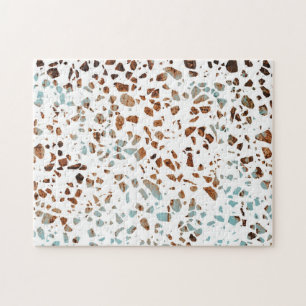 Abstraktes Terrazzo-Mosaik Rostbraun- und Blaumust