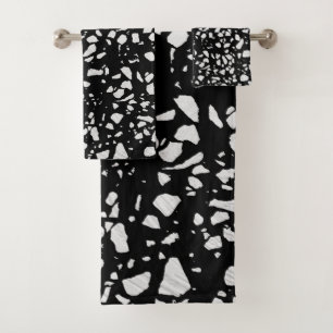 Abstraktes Terrazzo Mosaik Schwarz-Weiß-Muster Badhandtuch Set