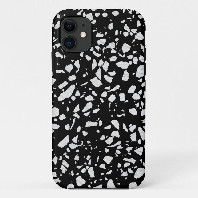 Abstraktes Terrazzo Mosaik Schwarz-Weiß-Muster Case-Mate iPhone Hülle (Rückseite)