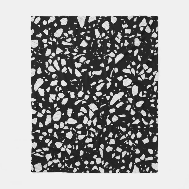 Abstraktes Terrazzo Mosaik Schwarz-Weiß-Muster Fleecedecke (Vorderseite)