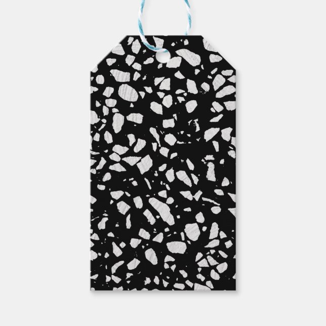 Abstraktes Terrazzo Mosaik Schwarz-Weiß-Muster Geschenkanhänger (Vorderseite)
