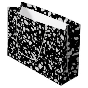Abstraktes Terrazzo Mosaik Schwarz-Weiß-Muster Große Geschenktüte