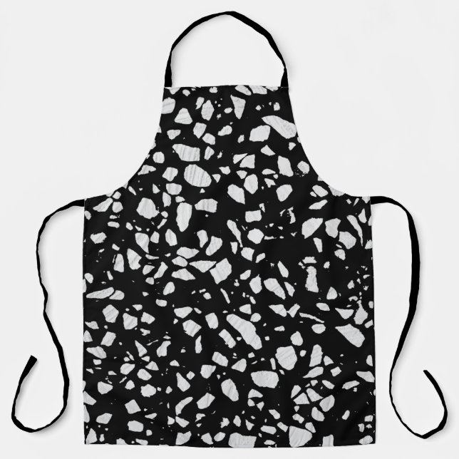 Abstraktes Terrazzo Mosaik Schwarz-Weiß-Muster Schürze (Vorderseite)