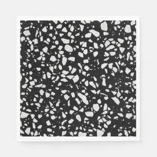 Abstraktes Terrazzo Mosaik Schwarz-Weiß-Muster Serviette