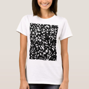 Abstraktes Terrazzo Mosaik Schwarz-Weiß-Muster T-Shirt