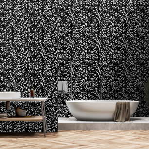 Abstraktes Terrazzo Mosaik Schwarz-Weiß-Muster Tapete