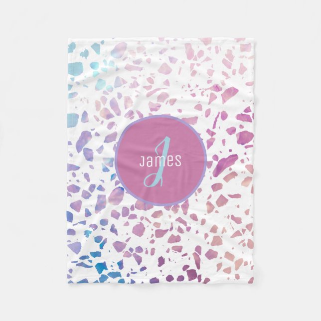 Abstraktes Terrazzo-Muster in Rosa und Blau Fleecedecke (Vorderseite)