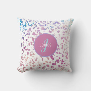 Abstraktes Terrazzo-Muster in Rosa und Blau Kissen