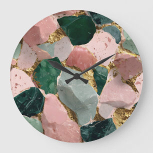 Abstraktes Terrazzo-Muster mit Goldakzenten Große Wanduhr
