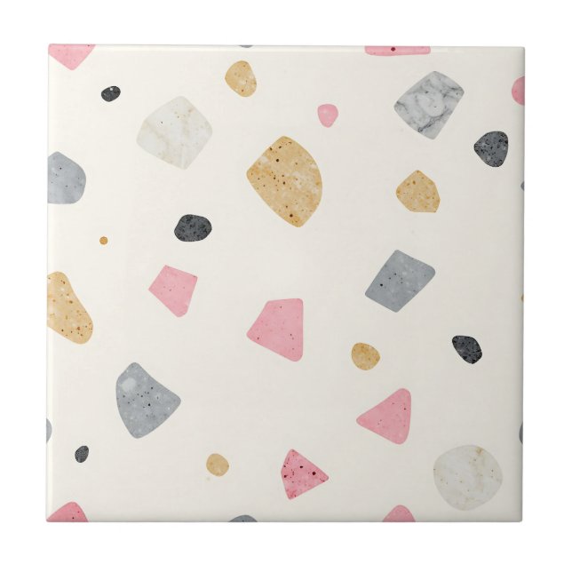 Abstraktes Terrazzo Rosa Grau Gold Muster Fliese (Vorderseite)
