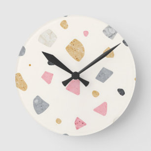 Abstraktes Terrazzo Rosa Grau Gold Muster Runde Wanduhr
