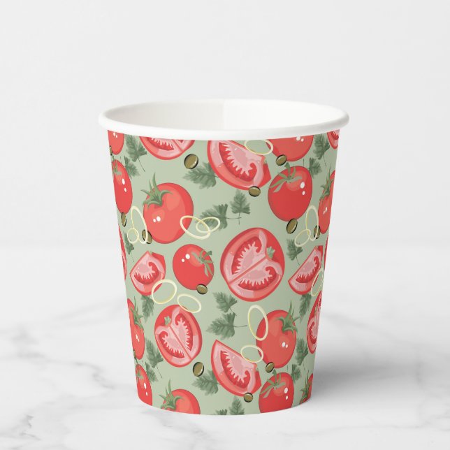 Abstraktes Tomatenmuster Pappbecher (Links)