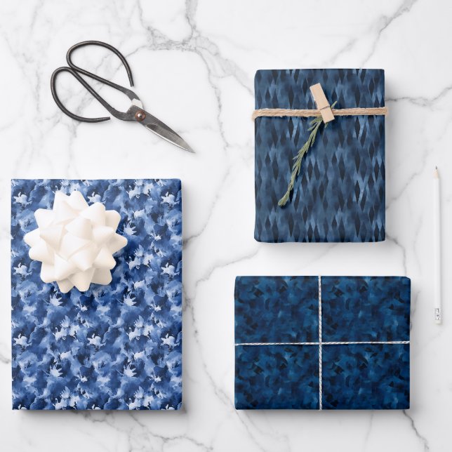 Abstraktes Trio mit blauem Wasser Geschenkpapier Set (Vorderseite)