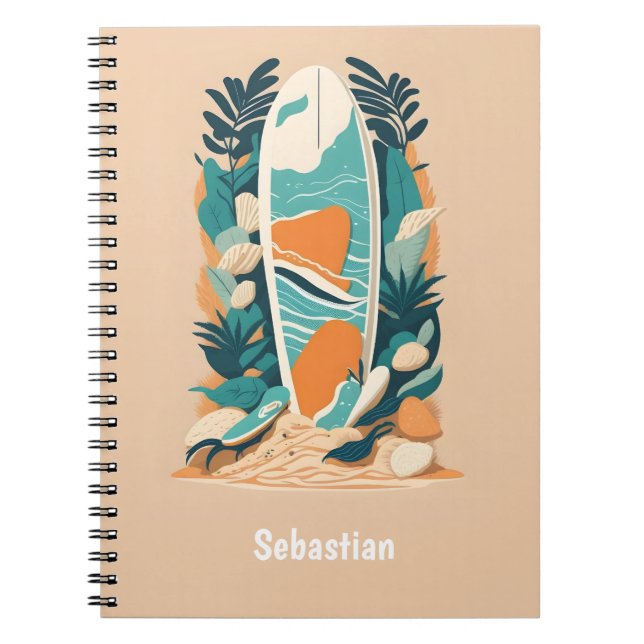 Abstraktes Tropical Beach Surfboard Teejournal Notizblock (Vorderseite)