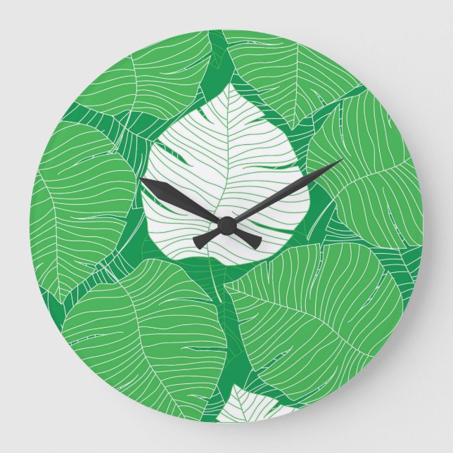 Abstraktes tropisches Blatt, künstlerische Malerei Große Wanduhr (Vorderseite)