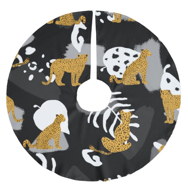 Abstraktes tropisches Blätter Leopard-Muster Polyester Weihnachtsbaumdecke (Vorderseite)