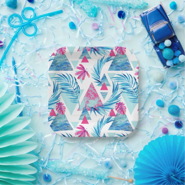 Abstraktes tropisches Leaf-Muster Pappteller (Party)