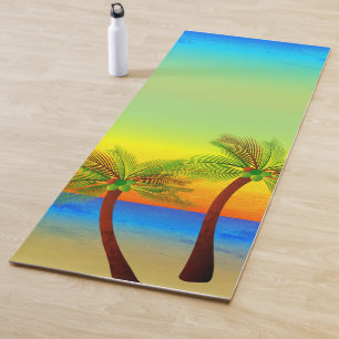 Abstraktes tropisches Leben Palmen Bäume Seascape Yogamatte