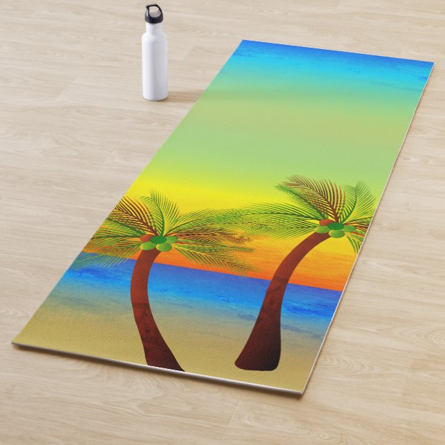 Abstraktes tropisches Leben Palmen Bäume Seascape Yogamatte (Beispiel)