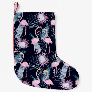 Abstraktes tropisches Muster mit Flamingo, Protea, Kleiner Weihnachtsstrumpf