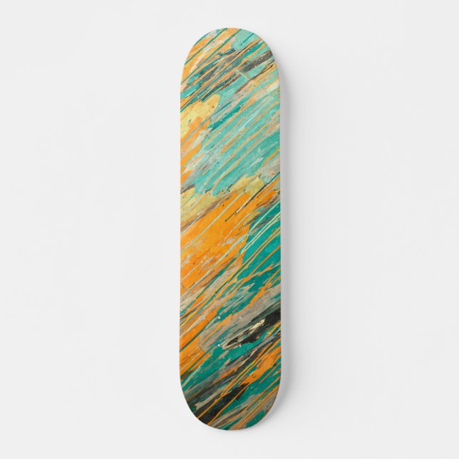 Abstraktes Türkis-Orange Texturiertes Skateboard D (Vorne)