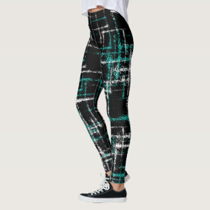 abstraktes türkisfarbenes, weißes Kreuzmuster Leggings