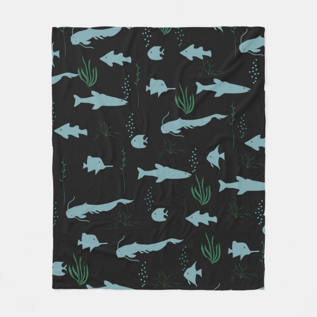 Abstraktes Unterwassermuster mit Fischen und Algen Fleecedecke (Vorderseite)