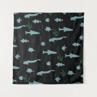 Abstraktes Unterwassermuster mit Fischen und Algen