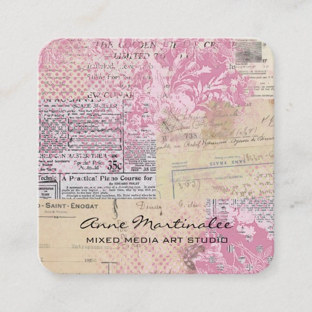 Abstraktes Vintages Collage Pink Quadratische Visitenkarte (Vorderseite)