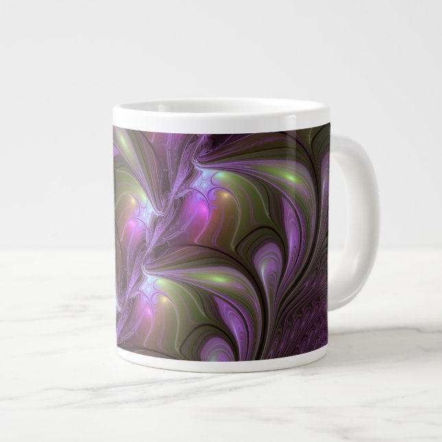 Abstraktes Violett Lila Khaki Fraktal Jumbo-Tasse (Vorderseite Rechts)