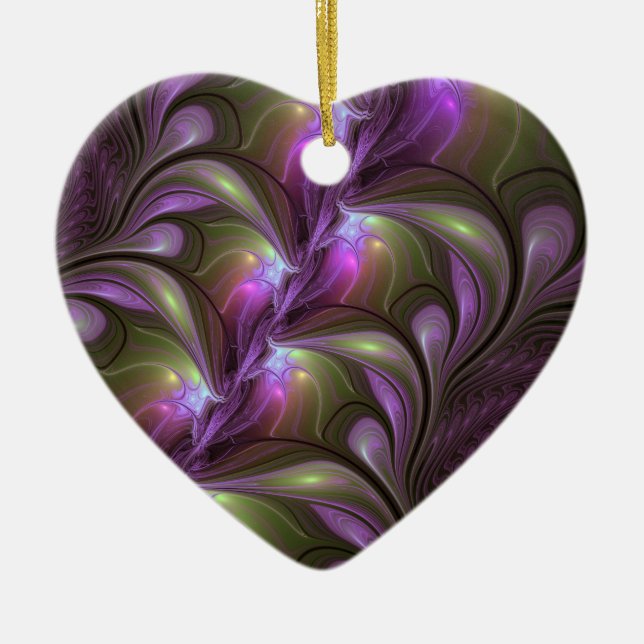 Abstraktes Violett Lila Khaki Fraktal Keramik Ornament (Vorne)