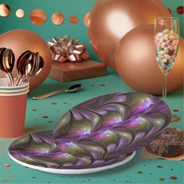 Abstraktes Violett Lila Khaki Fraktal Pappteller (Multi)