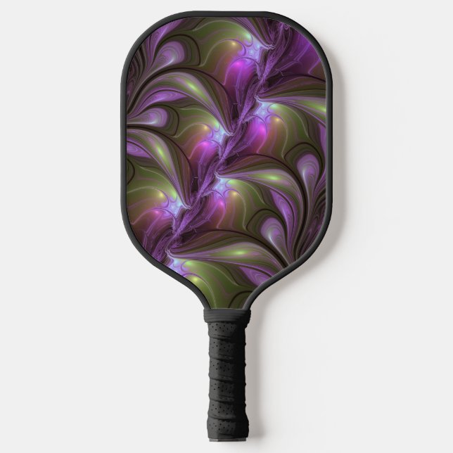 Abstraktes Violett Lila Khaki Fraktal Pickleball Schläger (Vorderseite)