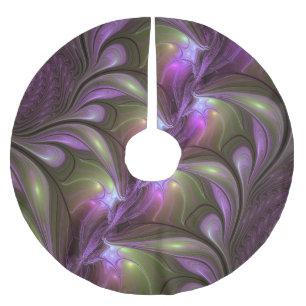 Abstraktes Violett Lila Khaki Fraktal Polyester Weihnachtsbaumdecke