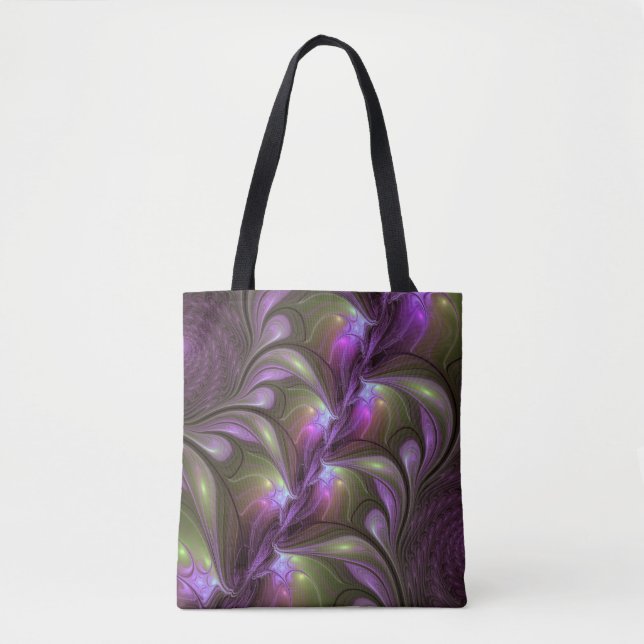 Abstraktes Violett Lila Khaki Fraktal Tasche (Vorderseite)