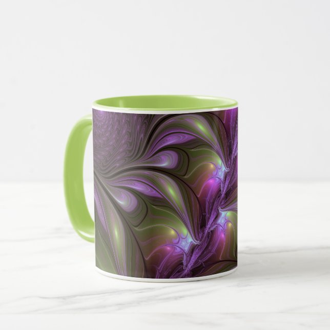 Abstraktes Violett Lila Khaki Fraktal Tasse (Vorderseite Links)
