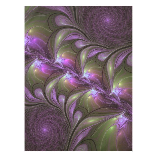 Abstraktes Violett Lila Khaki Fraktal Tischdecke (Vorderseite)