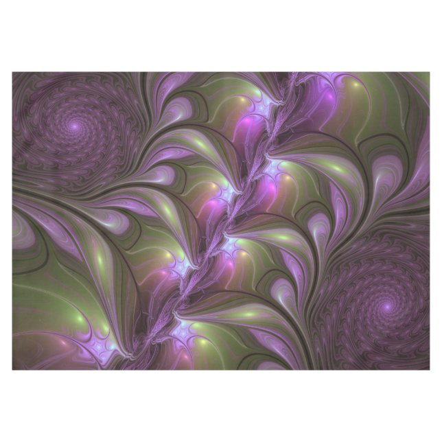 Abstraktes Violett Lila Khaki Fraktal Tischdecke (Vorderseite (Horizontal))