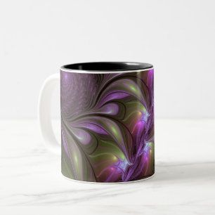 Abstraktes Violett Lila Khaki Fraktal Zweifarbige Tasse